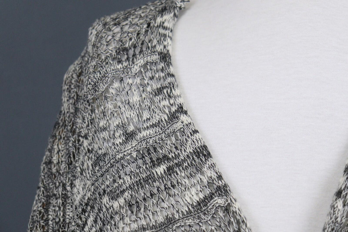 TRANSIT PAR SUCH Black White Deep V-Neck Open Front Long Cardigan – Size 2