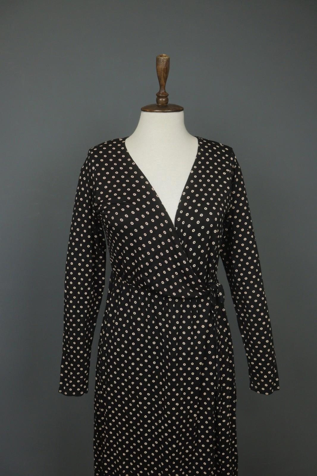GUDRUN SJODEN Black Polka Dot Modal Long Sleeve Tie Waist Wrap Dress – Size M