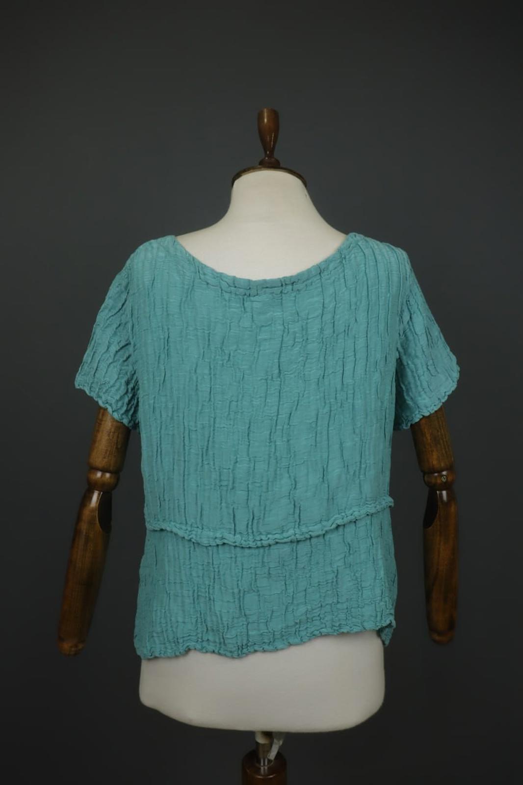 GRIZAS Green Linen Short Sleeve Crew Neck Seersucker Pullover Blouse Top – Size XL