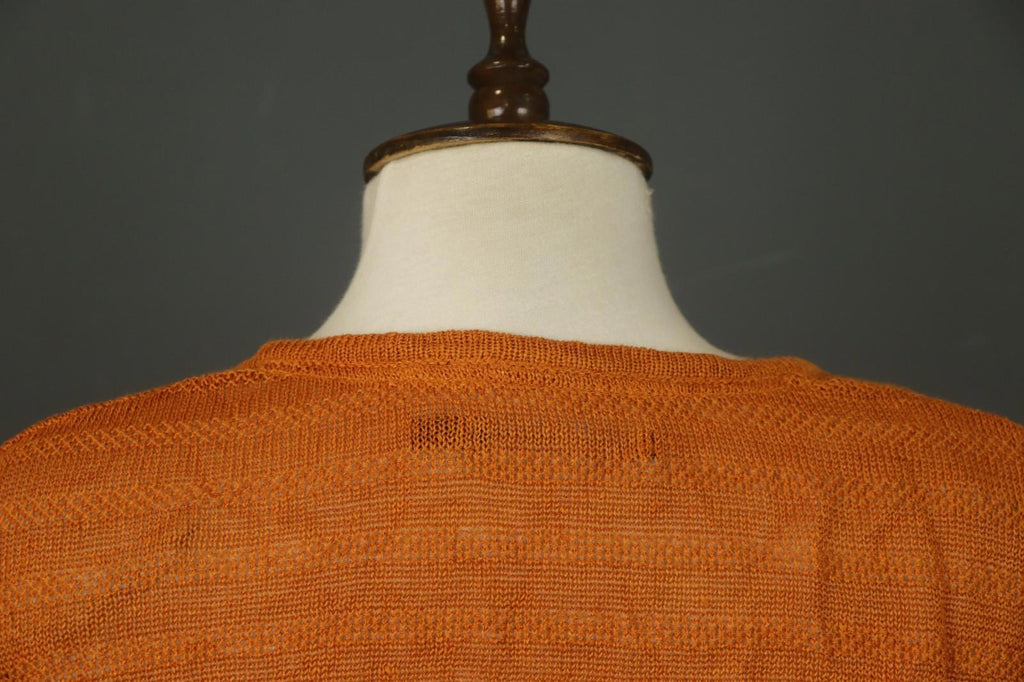GUDRUN SJODEN Orange 100% Linen Knitted Round Neck Button Front Cardigan – Size XL