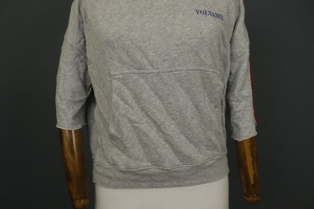 Used ZADIG & VOLTAIRE Gray 3/4 Sleeve Kangaroo Pocket Pullover Sweatshirt – Size XS