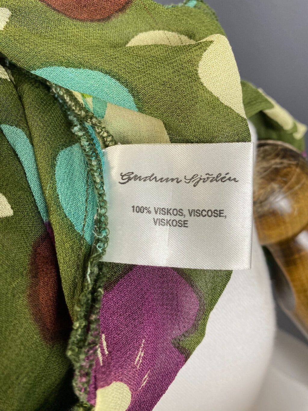 Gudrun Sjoden Green Floral Wrap Belted 3/4 Sleeve Blouson Midi Dress – Size M