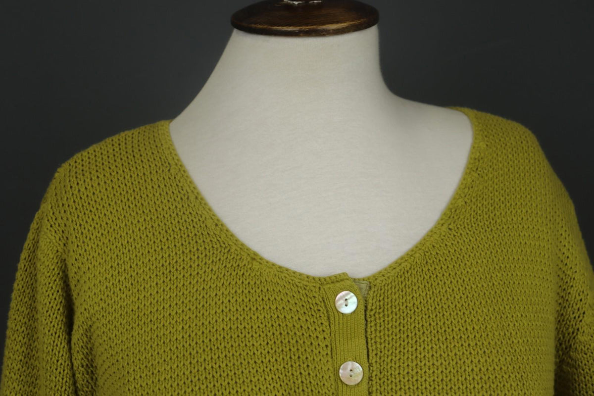 GUDRUN SJODEN Green Knitted Long Sleeve Round Neck Button Front Sweater – Size L