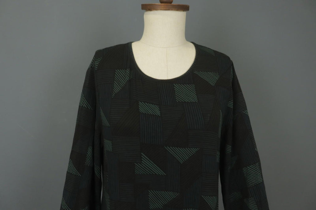 GUDRUN SJODEN Multi Geometric Balloon Sleeve Round Neck Shift Dress – Size S