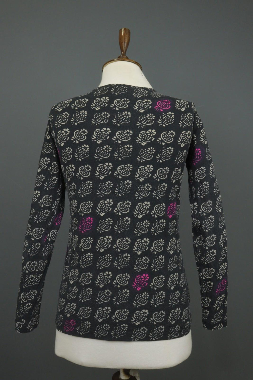 MARIMEKKO 036916 SITRUUNA Black Floral 100% Cotton Scoop Neck Blouse Top – Size S