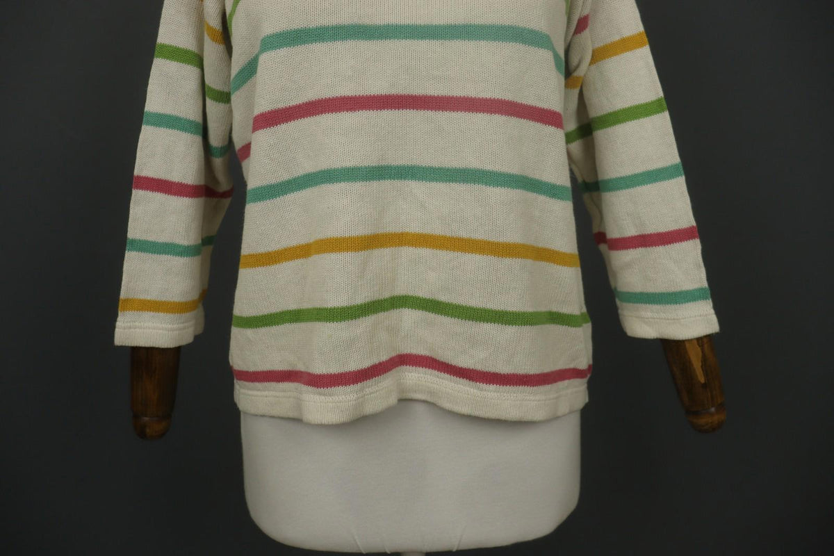 GUDRUN SJODEN Multicolor Striped Linen Crew Neck Long Sleeve Sweater – Size M