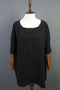 OSKA Black Short Sleeve Button Scoop Neck A-Line Blouson Dress – Size 3