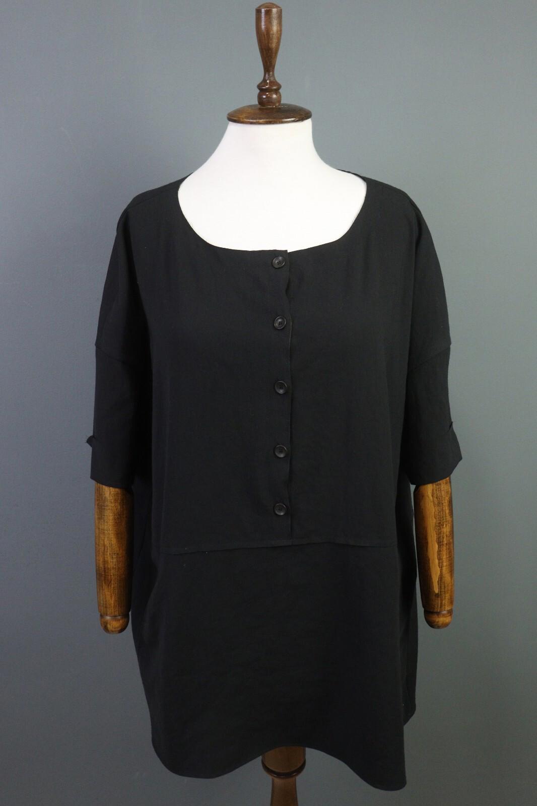 OSKA Black Short Sleeve Button Scoop Neck A-Line Blouson Dress – Size 3