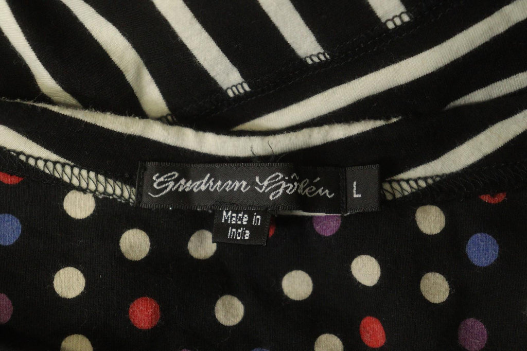 GUDRUN SJODEN Black White Striped Casual V-Neck Short Sleeve A-Line Dress – Size L