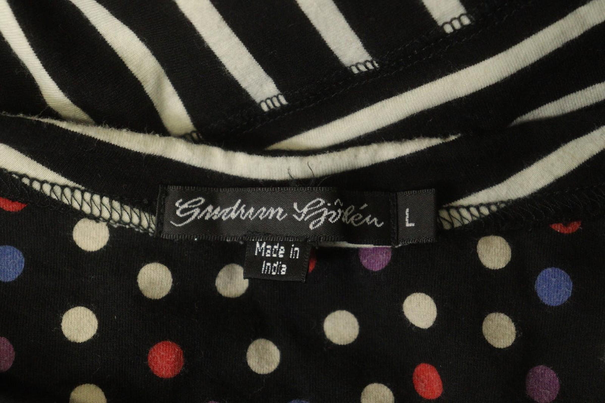 GUDRUN SJODEN Black White Striped Casual V-Neck Short Sleeve A-Line Dress – Size L