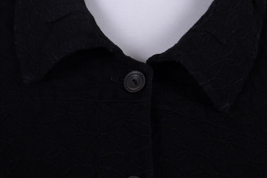 Transit Par Such 392 Black Floral Embroidered Short Sleeve Blouse Shirt Sz 3 / L