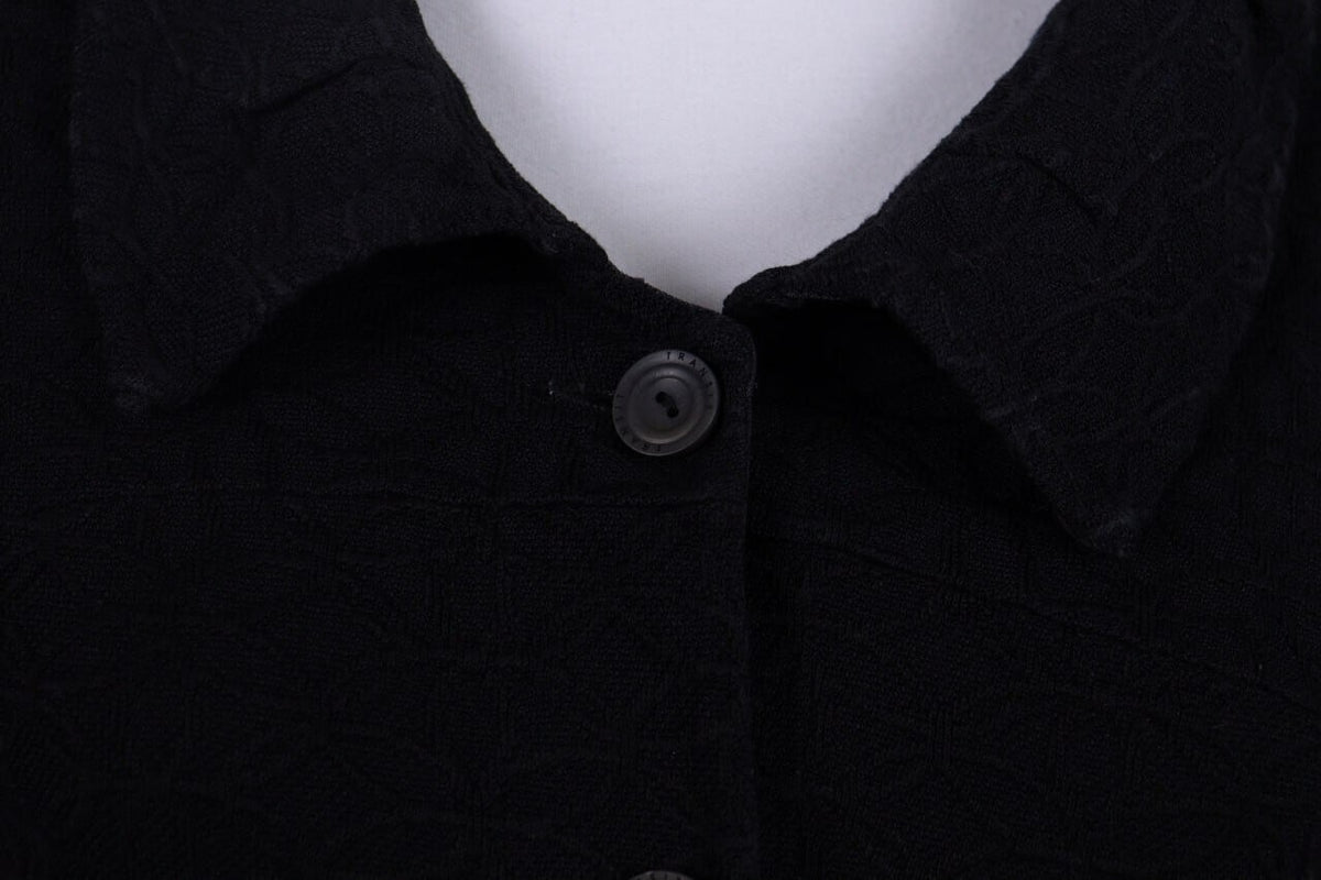 Transit Par Such 392 Black Floral Embroidered Short Sleeve Blouse Shirt Sz 3 / L