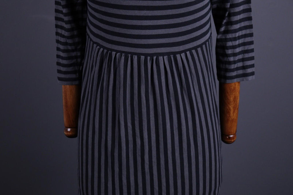 GUDRUN SJODEN Gray Stripe 3/4 Sleeve A-Line Midi Dress – Size S
