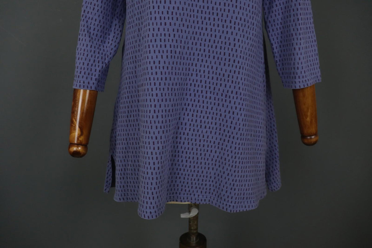 GUDRUN SJODEN Blue Striped Cotton Round Neck Long Sleeve Shift Dress – Size S