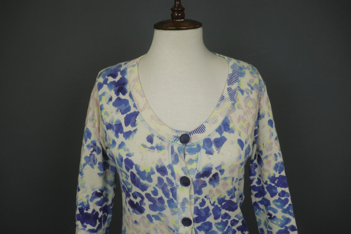 JUST CAVALLI Multi Floral Viscose Knitted Round Neck Button Front Sweater – Size S – Used