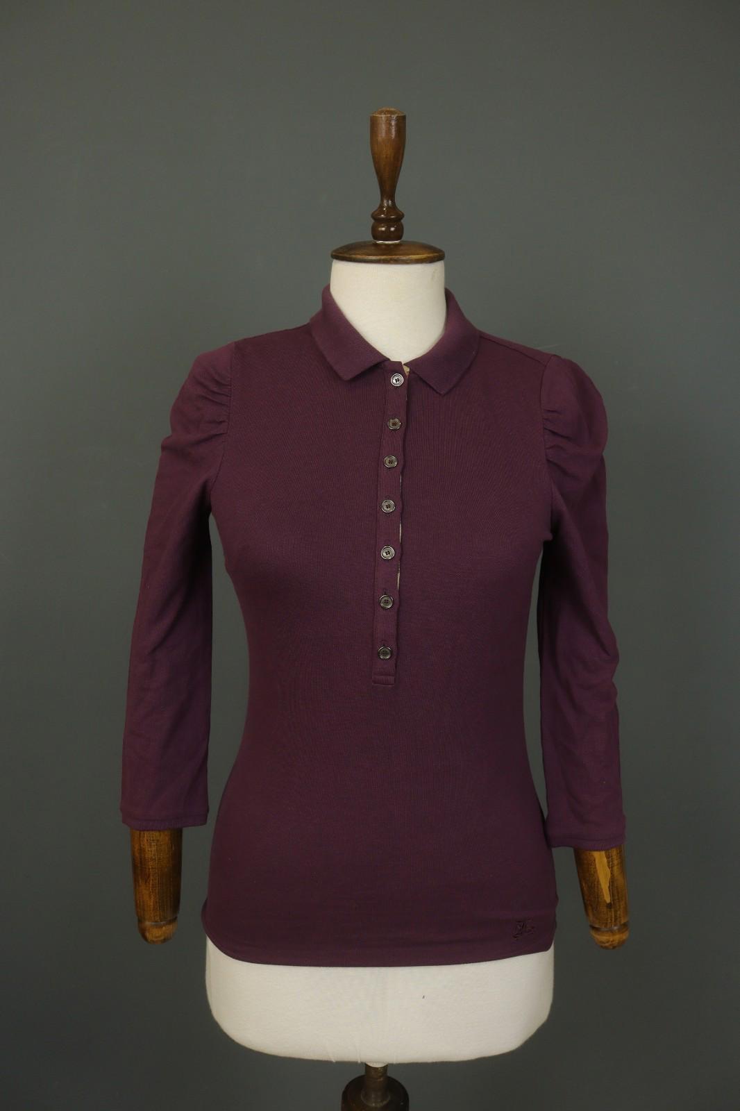 BURBERRY BRIT Burgundy Slim Fit Long Sleeve Collared Popover Polo Shirt – Size S