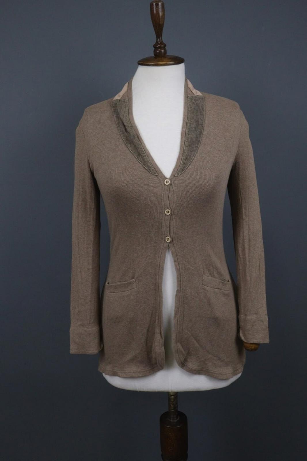 FABIANA FILIPPI Brown Shawl Collar Long Sleeve 3-Button Front Cardigan Sweater
