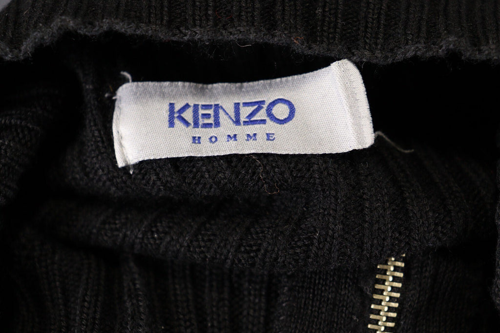 Kenzo Homme Black Vintage Merino Wool Full Zip Tight Knit Sweater – Size M