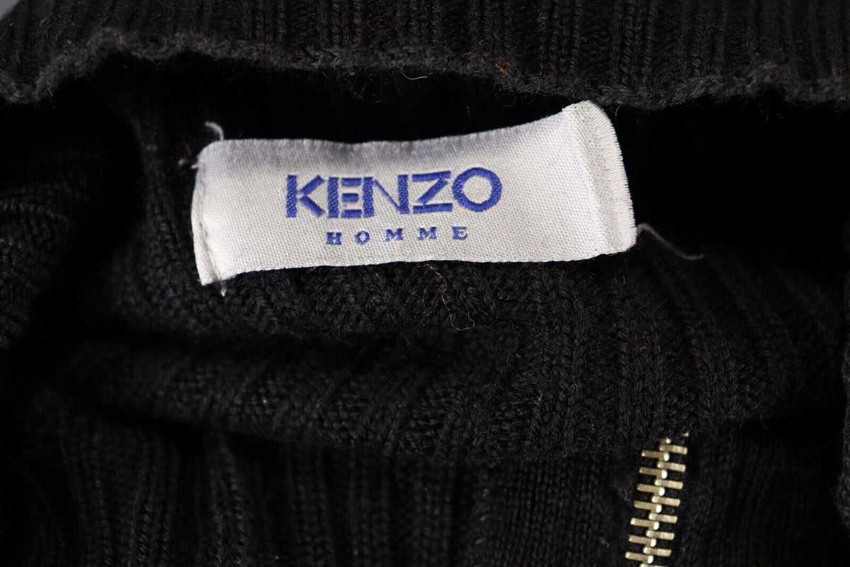 Kenzo Homme Black Vintage Merino Wool Full Zip Tight Knit Sweater – Size M