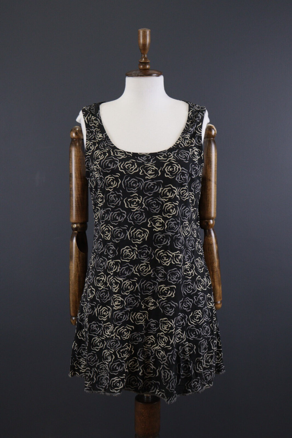 Deerberg by Oska Black Floral Summer Blouson Tunic Sleeveless Dress – Size L