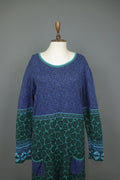IVKO Multicolor Palm Leaf Cotton Long Sleeve Round Neck Pullover Sweater Dress