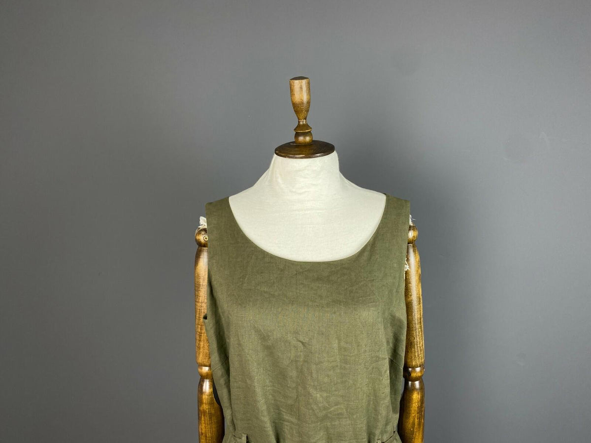 Vintage Women LAURA ASHLEY Khaki Belted Sleveless Maxi Dress – Size 14