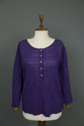 GUDRUN SJODEN Purple 100% Linen Stretch Round Neck Button Front Shirt Top – Size L