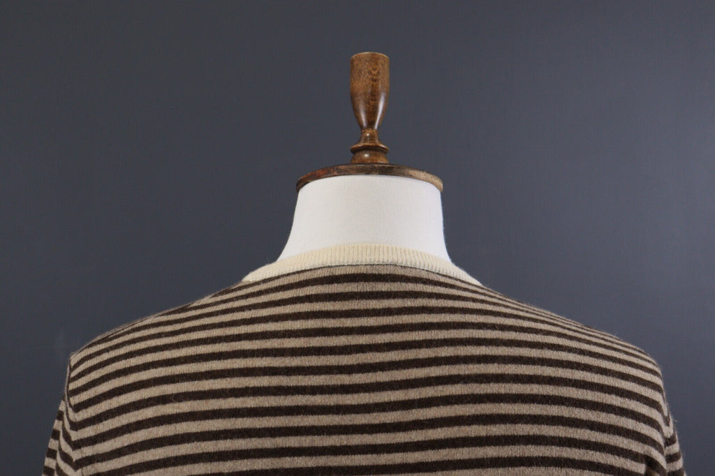 La Martina Brown Stripe Wool Brown Men's Crew Neck Sweater – Size M
