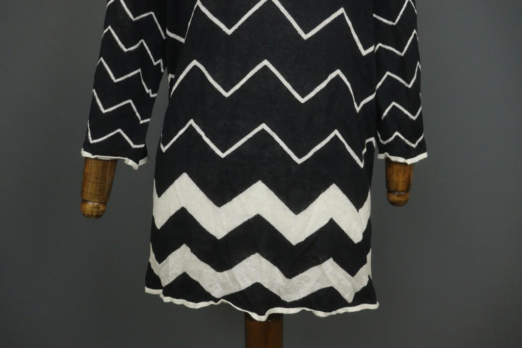 GUDRUN SJODEN Black White Chevron Print Knitted Casual Open Front Cardigan Sz M