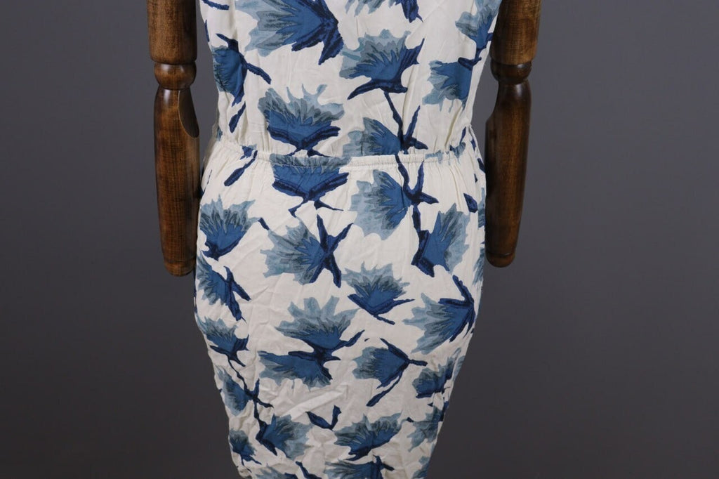 Ganni White Floral Short Sleeve V-Neck Peged Dress – Size S