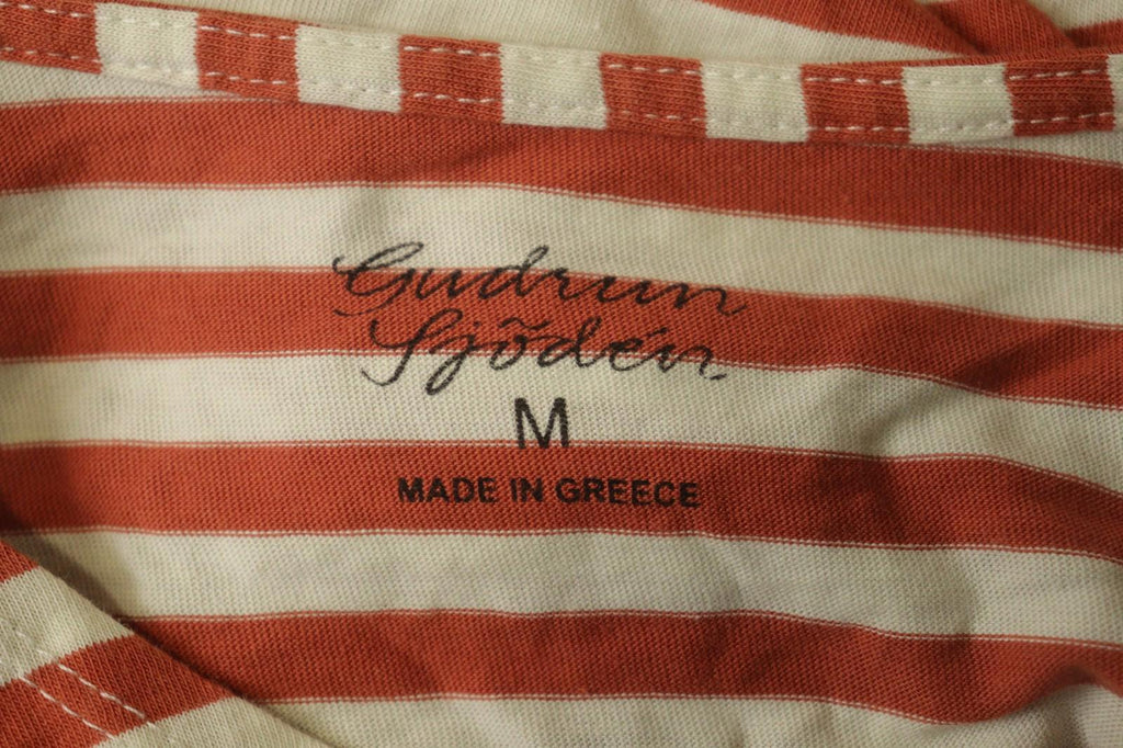 GUDRUN SJODEN Orange White Striped Comfort Long Sleeve Pullover Blouse Top Sz M