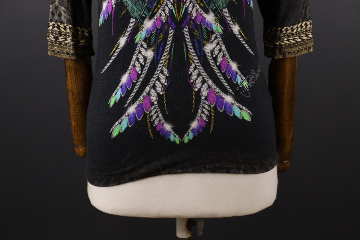 JUST CAVALLI Floral Paisley 3/4 Sleeve Top Shirt – Size S