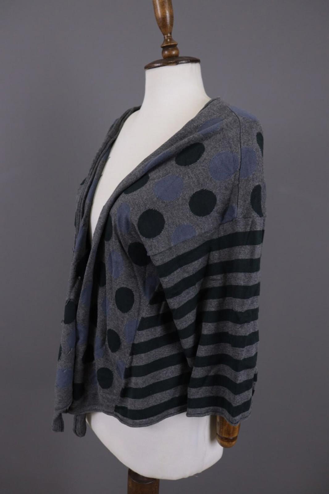 GUDRUN SJODEN Gray Dotted Striped Cape Wrape Knit Cardigan Sweater – Size L