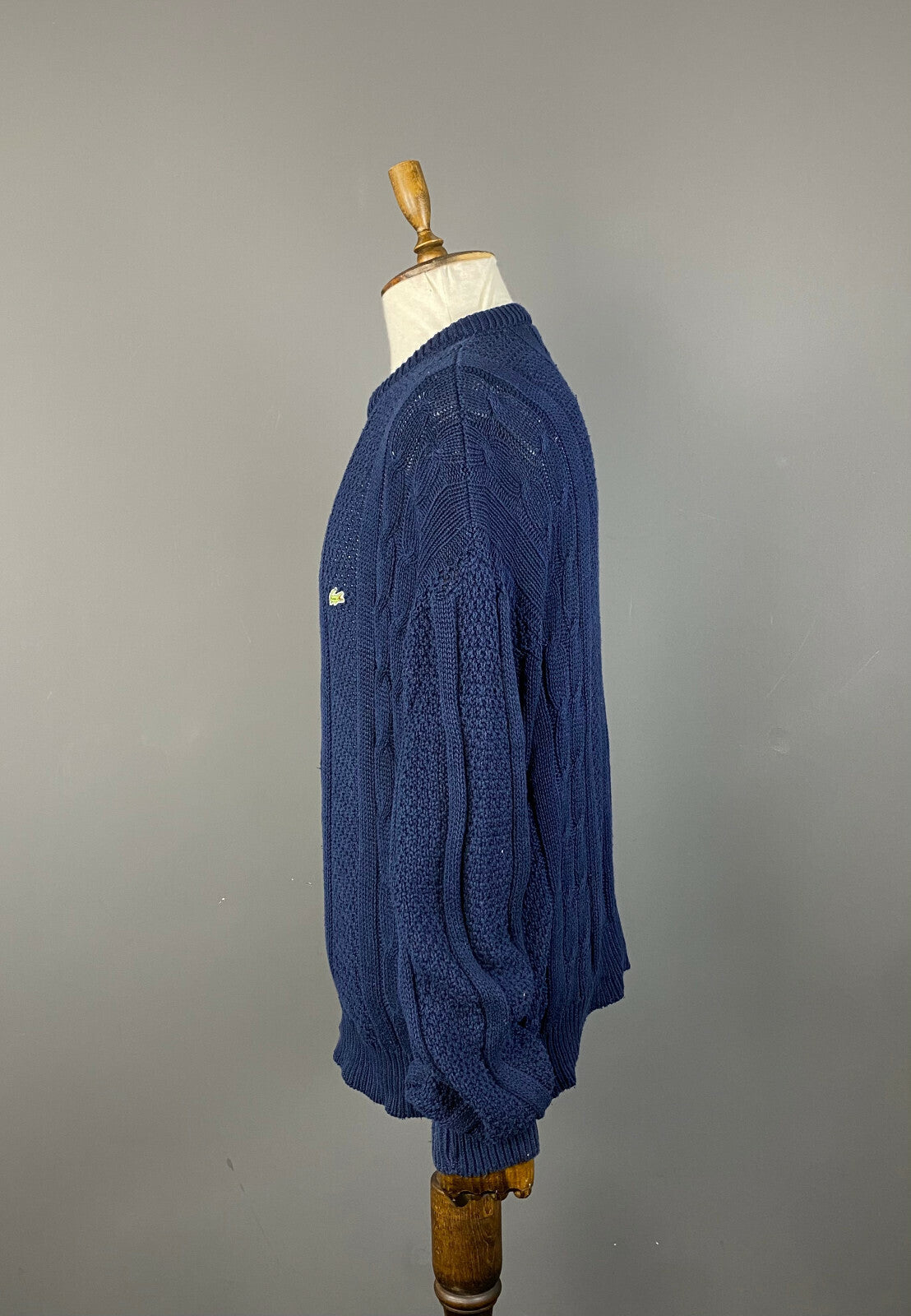 Vintage Chemise Lacoste Blue Cotton Cable Knit Jumper Sweater – Men's 5 / L