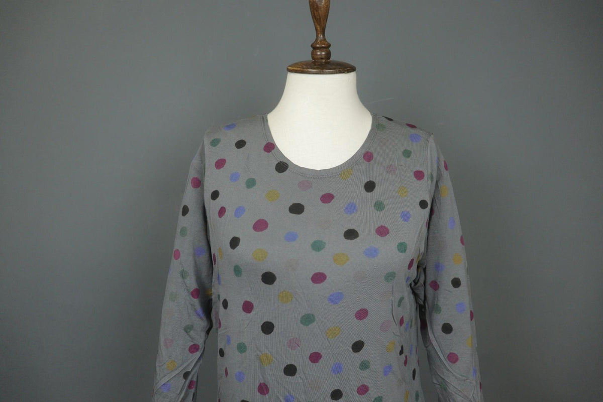 GUDRUN SJODEN Gray Polka Dot 100% Modal Long Sleeve Round Neck Knit Top – Size L
