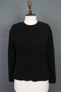 LAUREN RALPH LAUREN Petite Ribbed Black Knit Sweater Sz S