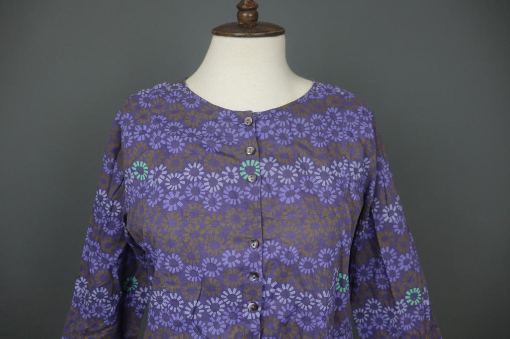 GUDRUN SJÖDEN Multi Flower Cotton Long Sleeve Button Front Tunic Shirt Top Sz S