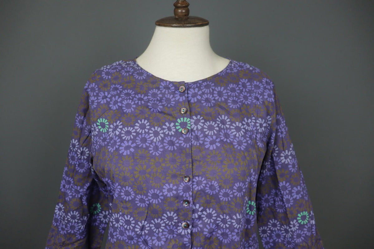 GUDRUN SJÖDEN Multi Flower Cotton Long Sleeve Button Front Tunic Shirt Top Sz S