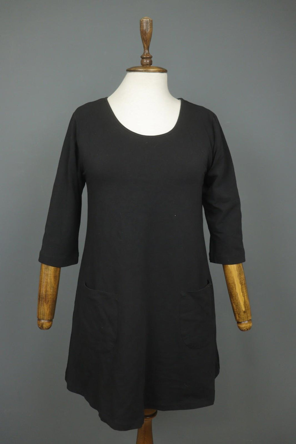 GUDRUN SJODEN Black Cotton Long Sleeve Round Neck Pullover Shift Dress – Size M