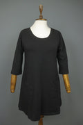 GUDRUN SJODEN Black Cotton Long Sleeve Round Neck Pullover Shift Dress – Size M
