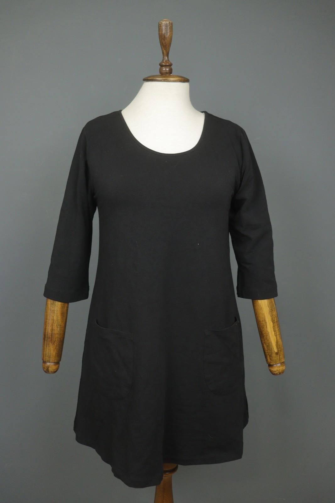GUDRUN SJODEN Black Cotton Long Sleeve Round Neck Pullover Shift Dress – Size M
