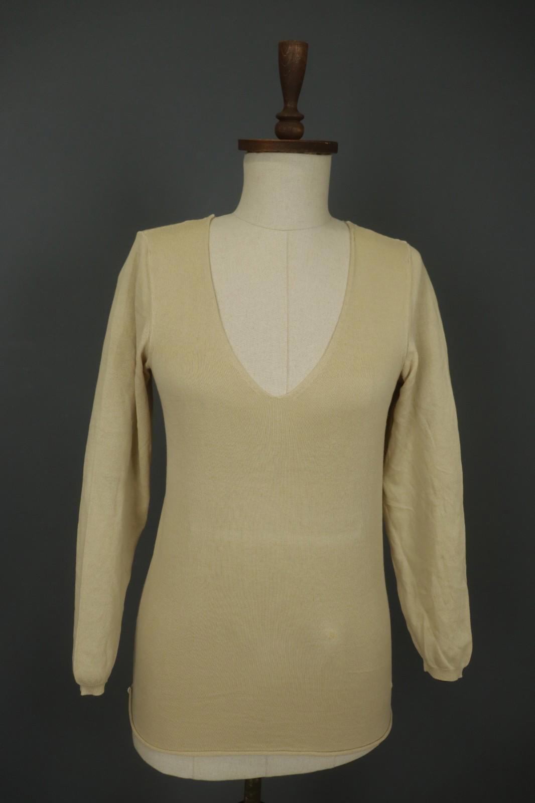 MAISON MARTIN MARGIELA Tan Cotton Knitted Raglan Sleeve Pullover Sweater – Size S – Used