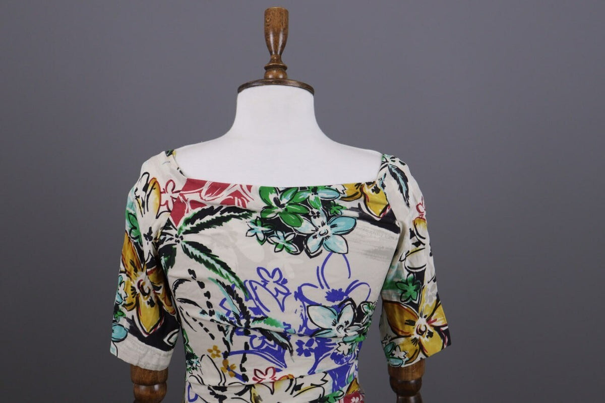 Etro Milano White Floral Silk Short Sleeve Summer Bodycon Dress – Size 42 / M