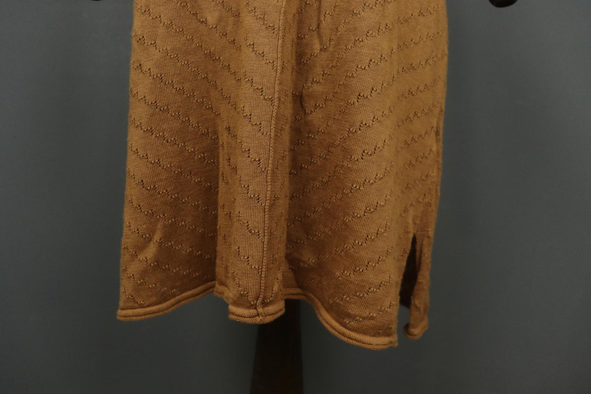 GUDRUN SJODEN Brown Ramie Open Knit Short Sleeve V-Neck Sweater Dress – Size L