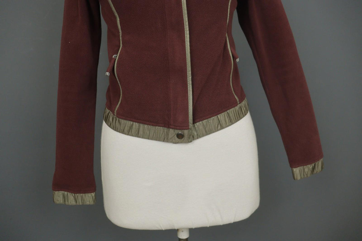 FRAUENSCHUH Burgundy V-Neck Long Sleeve Zip Pockets Button Front Fleece Jacket