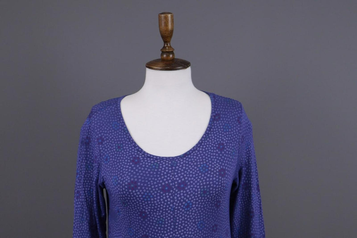 GUDRUN SJODEN Blue Floral Long Sleeve Blouson Midi Dress – Size S