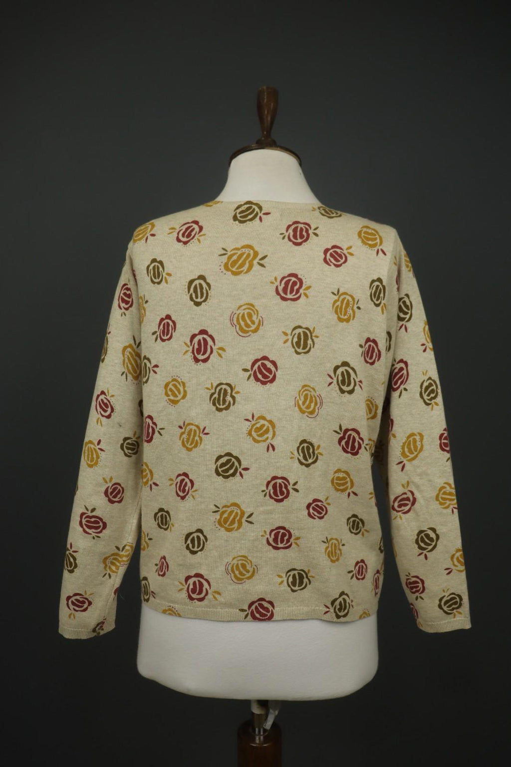 GUDRUN SJODEN Multi Floral 100% Cotton Knit Round Neck Cardigan Sweater – Size M