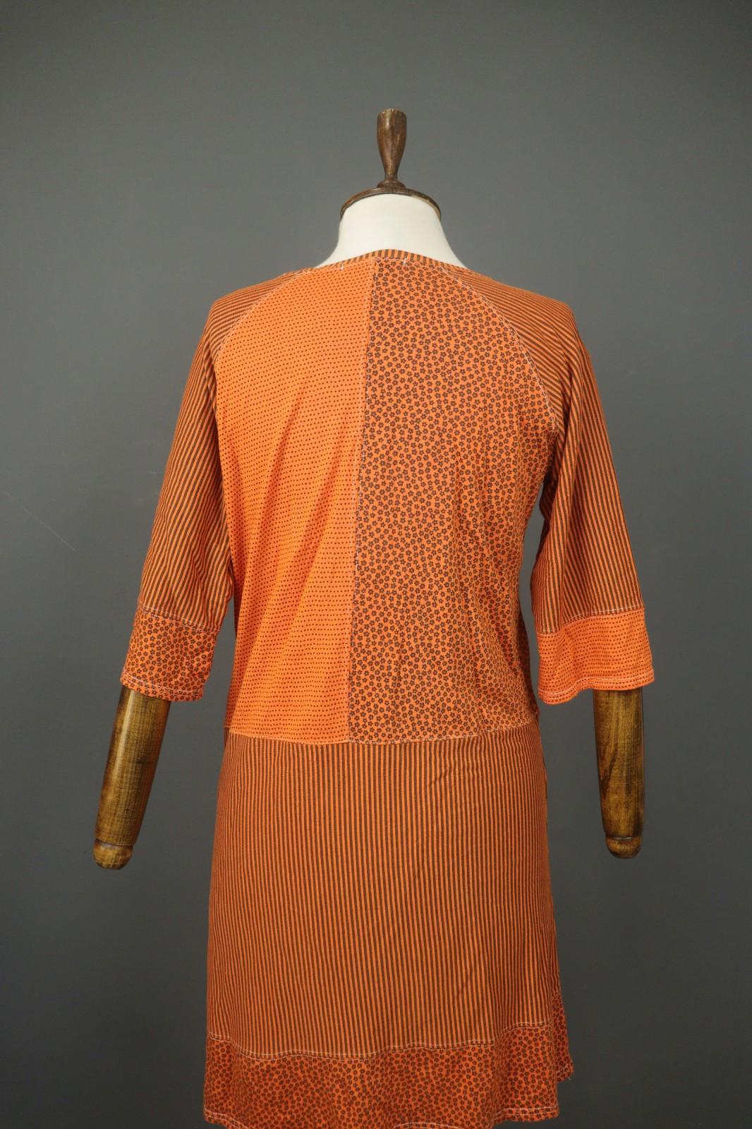 GUDRUN SJÖDEN Orange Printed Modal 3/4 Sleeve Round Neck Sheath Dress – Size S