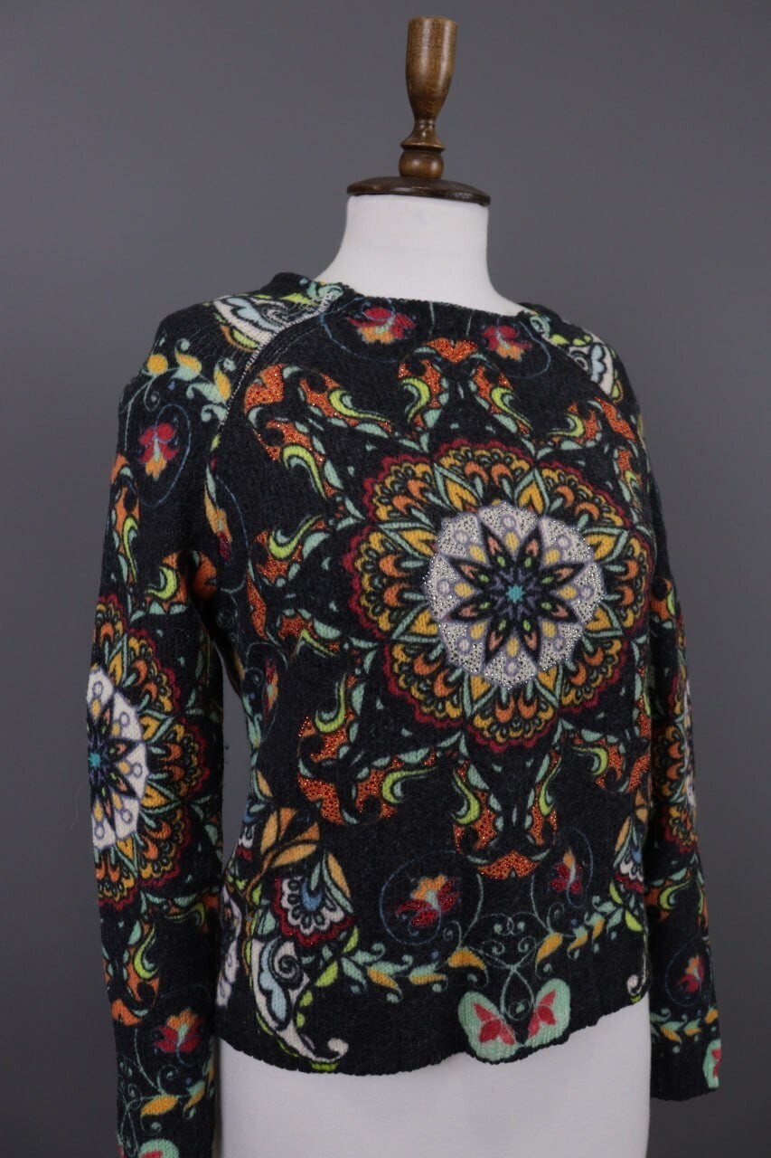 Princess Goes Hollywood Gray Floral Wool Cropped Knit Sweater – Size 36 / M