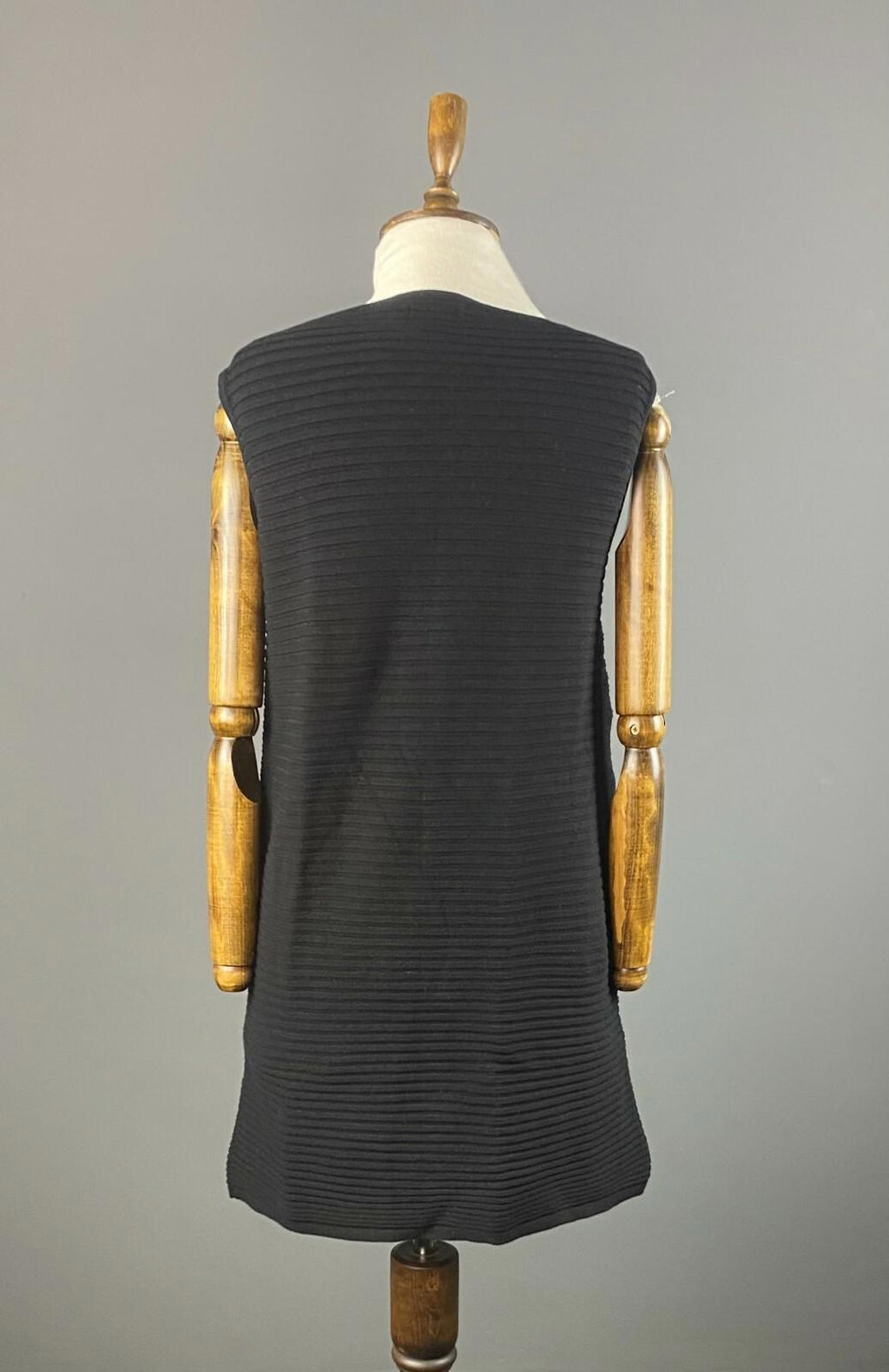 SARAH PACINI Black Wool Blend Ribbed Knee Leght Sheath Dress One Size